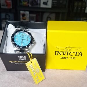 Invicta Men's Watch with Aqua Blue Dial and Silver Band
